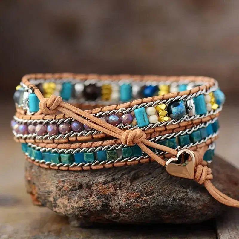 Blue Heart Opal Leather  Bracelet-2