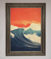 Blue Waves Crash Red Sunset Framed Poster-16