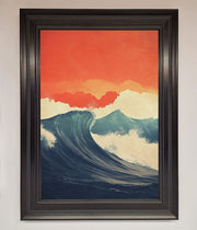Blue Waves Crash Red Sunset Framed Poster-6