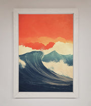 Blue Waves Crash Red Sunset Framed Poster-2