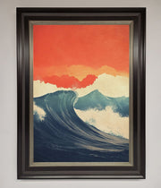 Blue Waves Crash Red Sunset Framed Poster-8