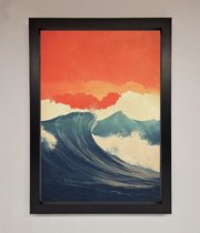 Blue Waves Crash Red Sunset Framed Poster-1