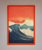 Blue Waves Crash Red Sunset Framed Poster-14