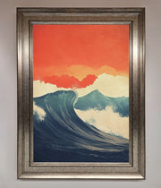 Blue Waves Crash Red Sunset Framed Poster-5