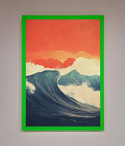 Blue Waves Crash Red Sunset Framed Poster-11
