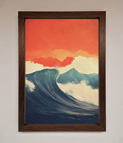 Blue Waves Crash Red Sunset Framed Poster-10