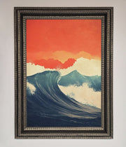 Blue Waves Crash Red Sunset Framed Poster-17