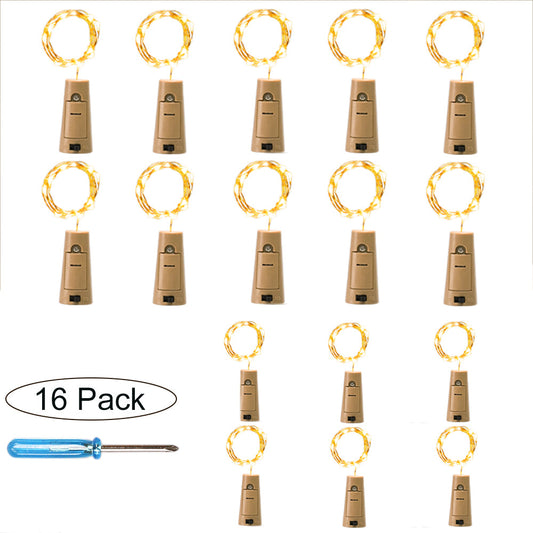 16 Packs Wine Bottle Lights with Cork, Battery Operated 20 LED Cork Shape Silver Wire Fairy Mini String Lights-0