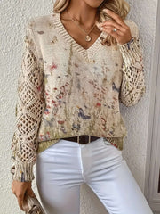 Elegant Bohemian Floral V-neck Long Sleeve Fashion Printed Sweater