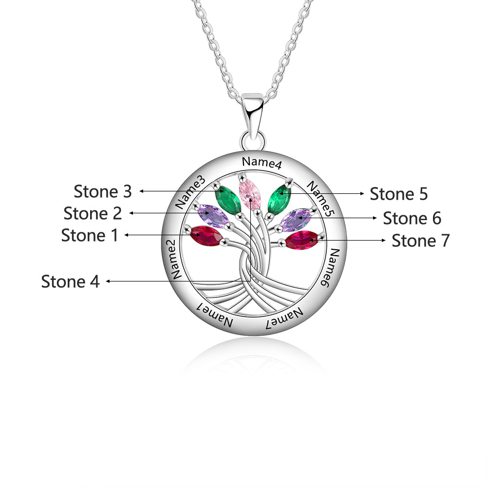 925 Sterling Silver Tree of Life Necklace with Seven Birthstones-4