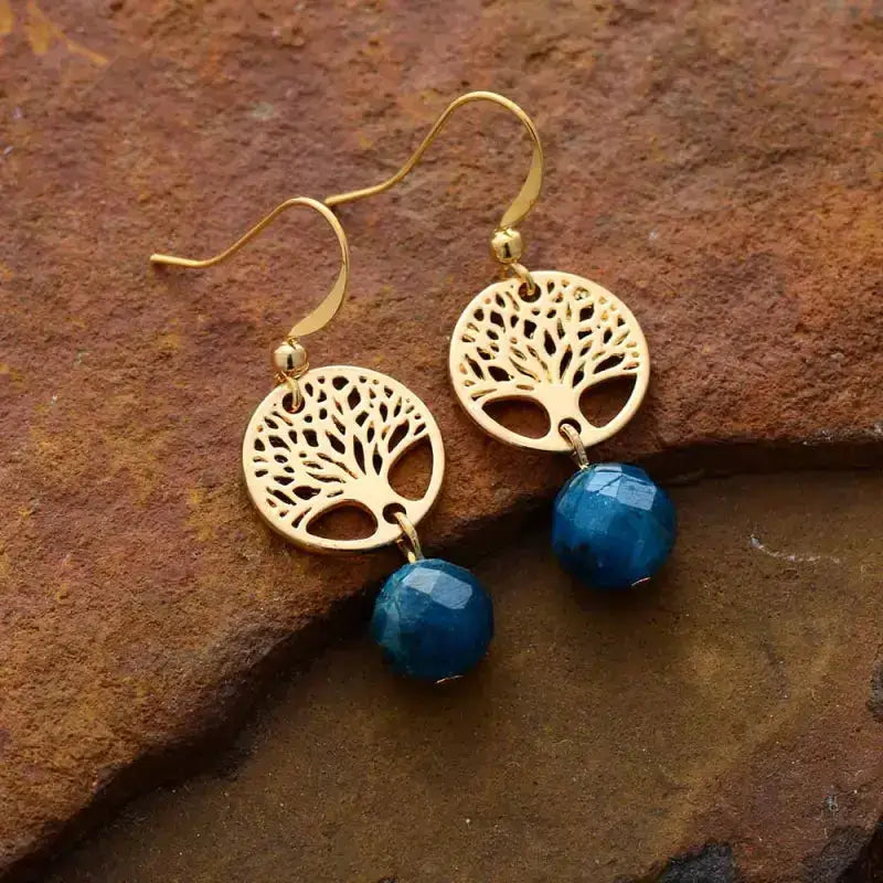 Blue Apatite Tree of Life Earrings-2