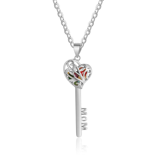 925 Sterling Silver Heart Shape Key Pendant Necklaces-0