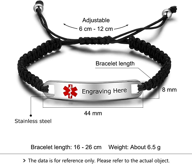 Engraved Stainless Steel Black Rope Medical Bracelet-7