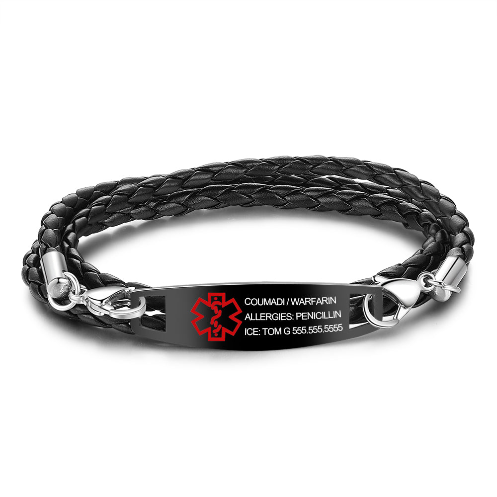 PU Leather Cord Medical Titanium Steel Bracelet-5