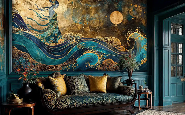 Celestial Goddess Ocean Wave Wall Mural-0