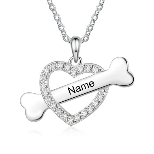 Custom Name Heart With Bone Necklace-0