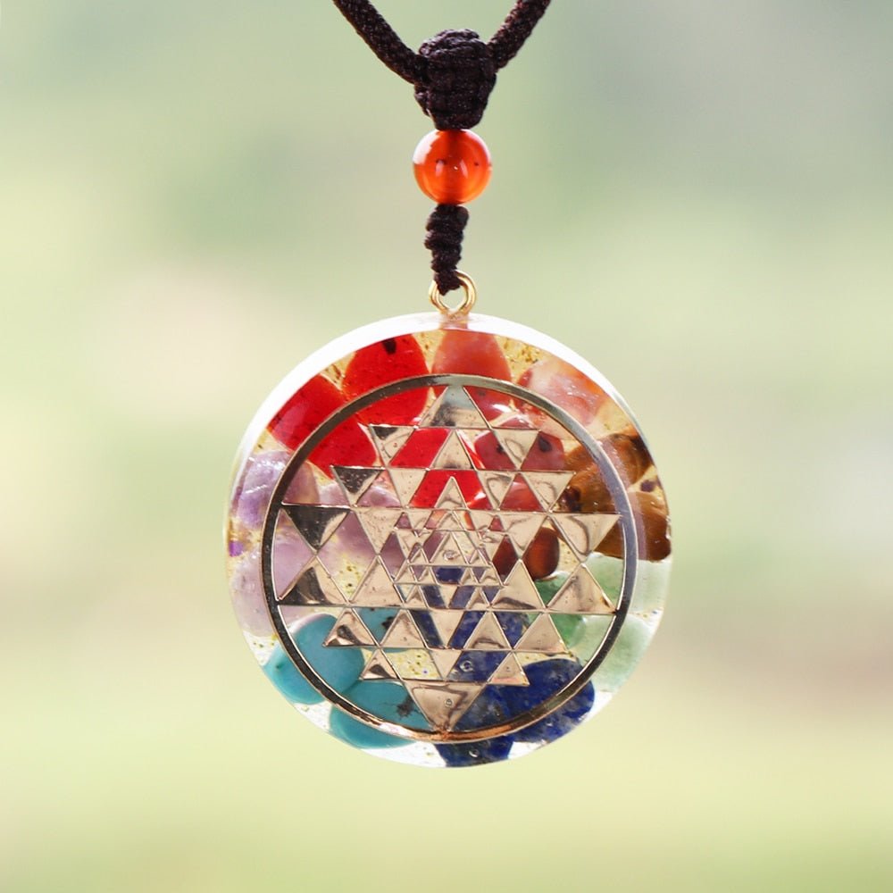 Chakra Orgonite Energy Pendant Healing Necklace With Sri Yantra Symbol Sacred Geometry Yoga Jewelry-1