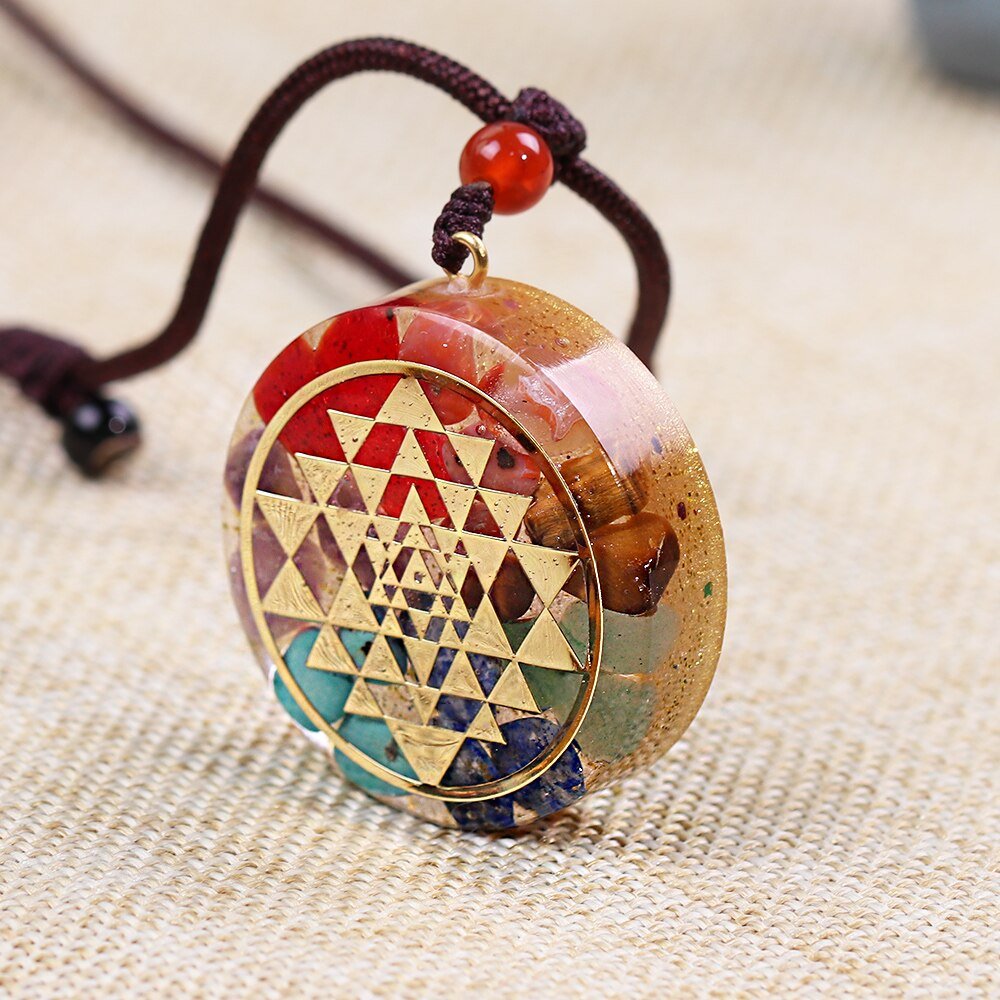 Chakra Orgonite Energy Pendant Healing Necklace With Sri Yantra Symbol Sacred Geometry Yoga Jewelry-4