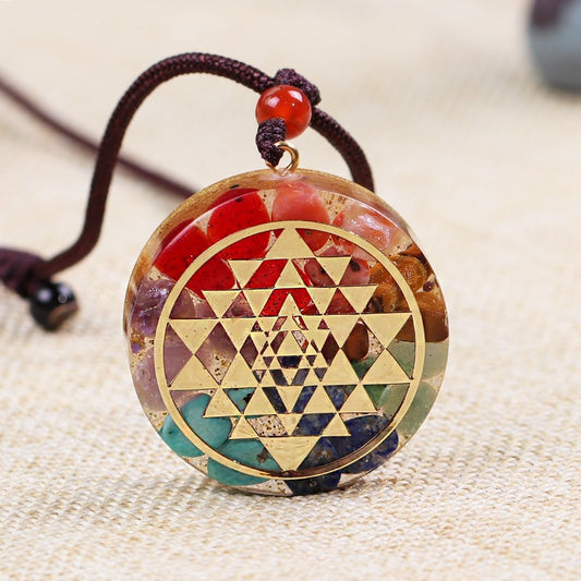 Chakra Orgonite Energy Pendant Healing Necklace With Sri Yantra Symbol Sacred Geometry Yoga Jewelry-0