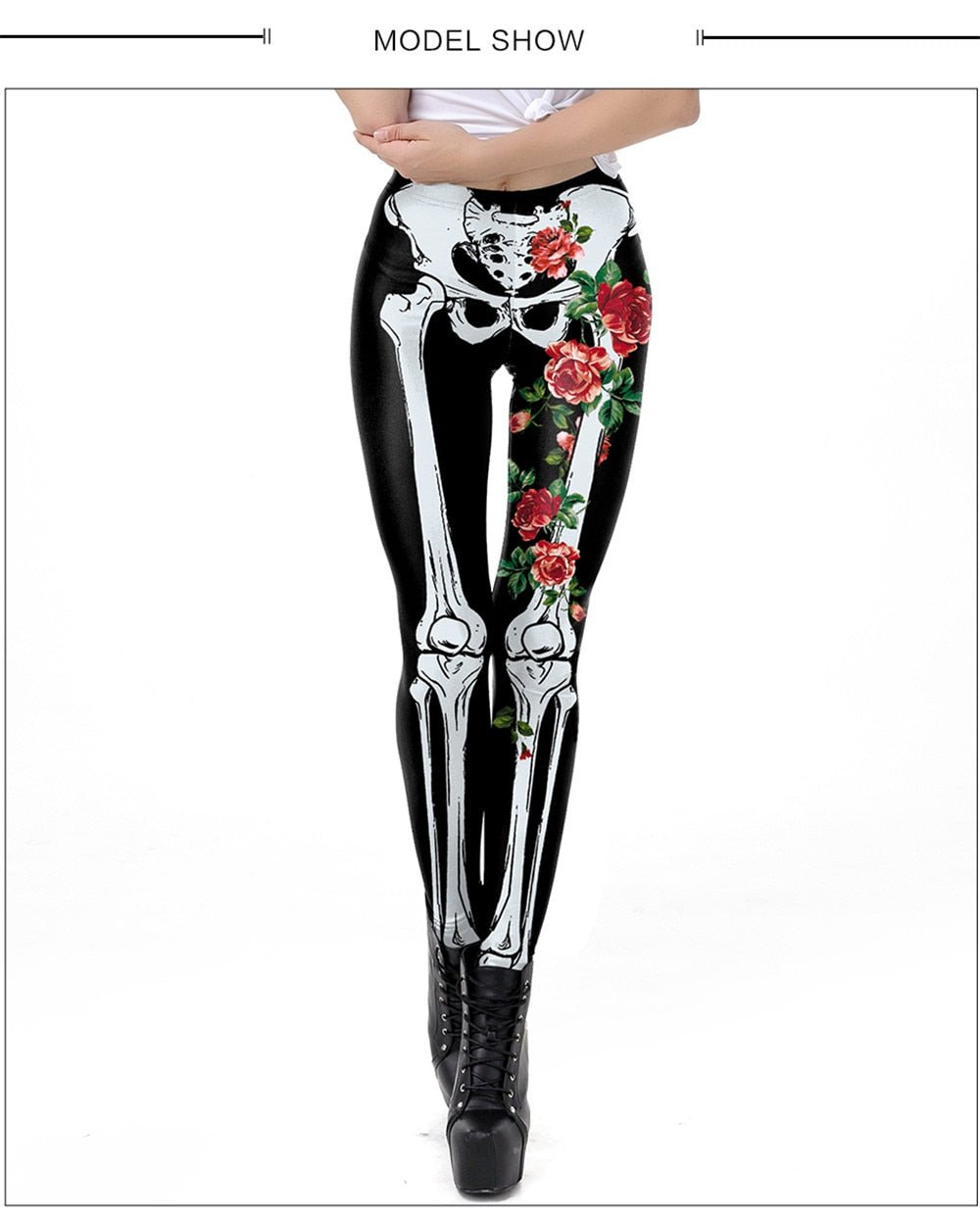 Classic Skeleton Rose Leggings For Women 3D Printing Legging Fashion Halloween Workout Pants Fitness Leggins-2