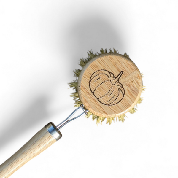 Pumpkin Design Dish Brush, Wooden Dish Brush with Replaceable Head-0