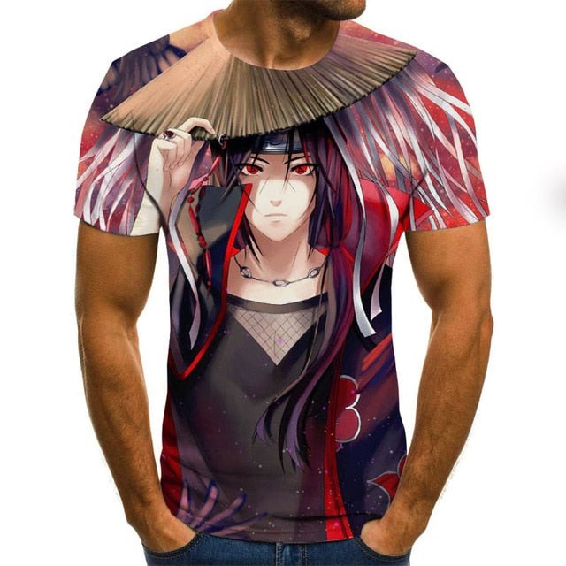 Cool anime men's T-shirt summer fashion top 3D round neck short sleeve Naruto casual shirt T-shirt-12