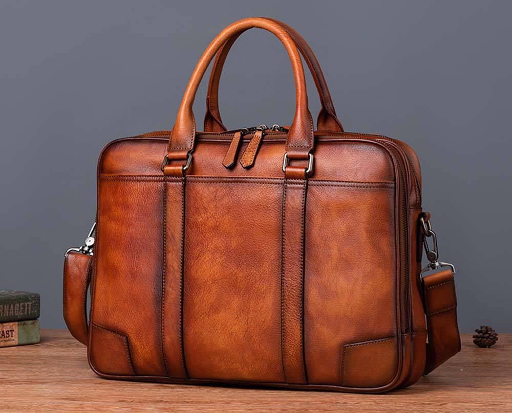 Mens Vintage Leather Buiness Briefcase Shoulder Bag 2732-4