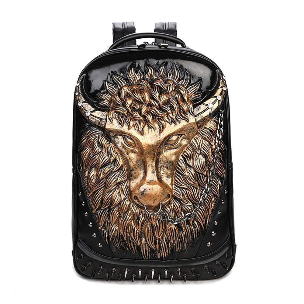 Cow Head 3D PU Leather Casual Laptop Backpack-1