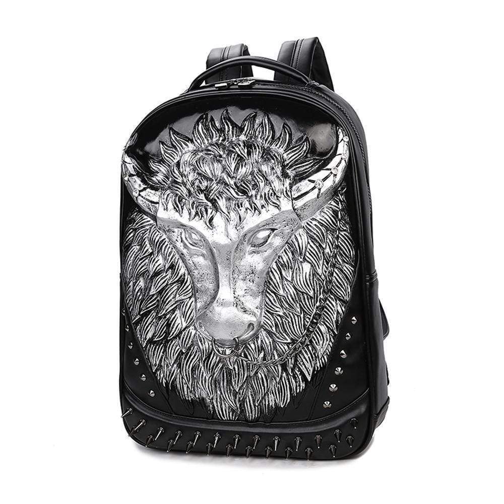 Cow Head 3D PU Leather Casual Laptop Backpack-3