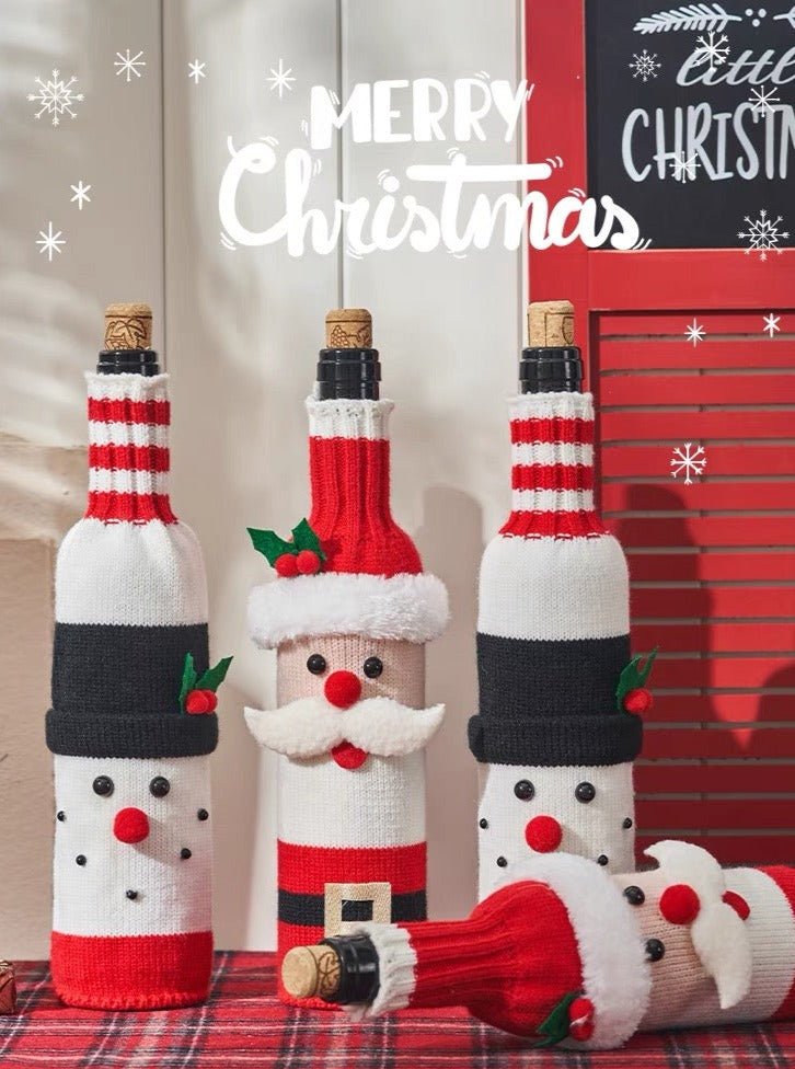 Cute Knitted Christmas Wine Bottle Cover Sleeves Set of 3 Pcs ( $10 Each ) for Table Setting-0