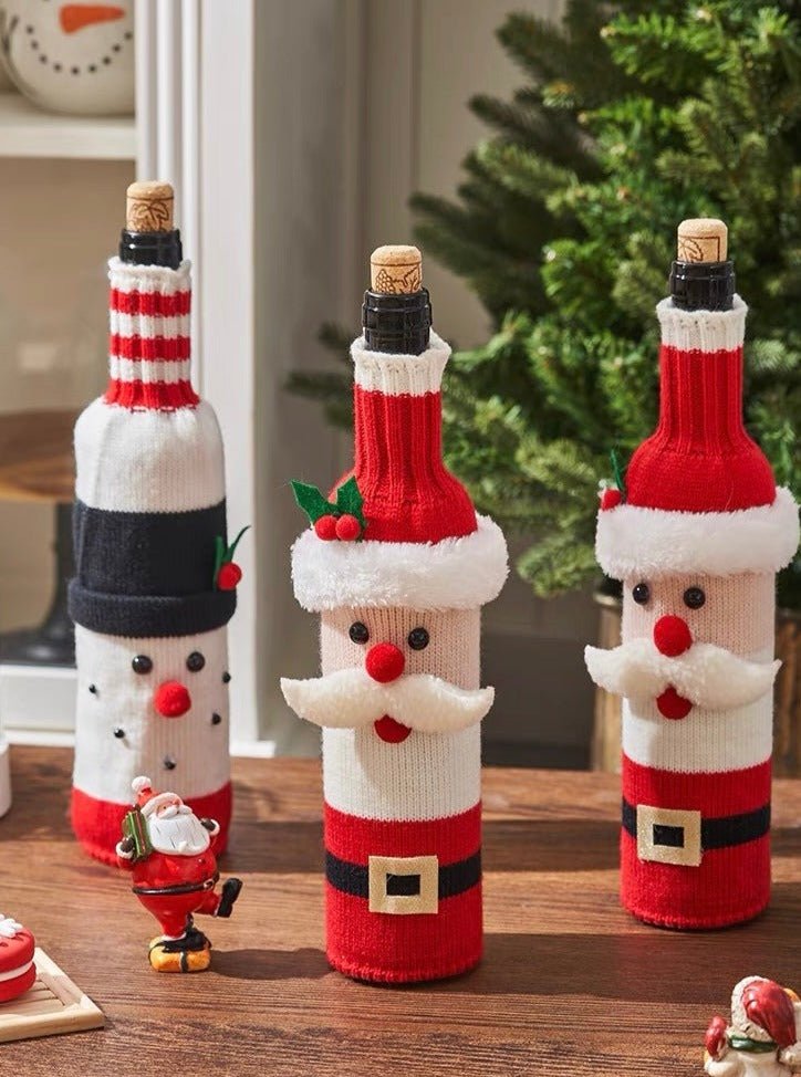 Cute Knitted Christmas Wine Bottle Cover Sleeves Set of 3 Pcs ( $10 Each ) for Table Setting-1