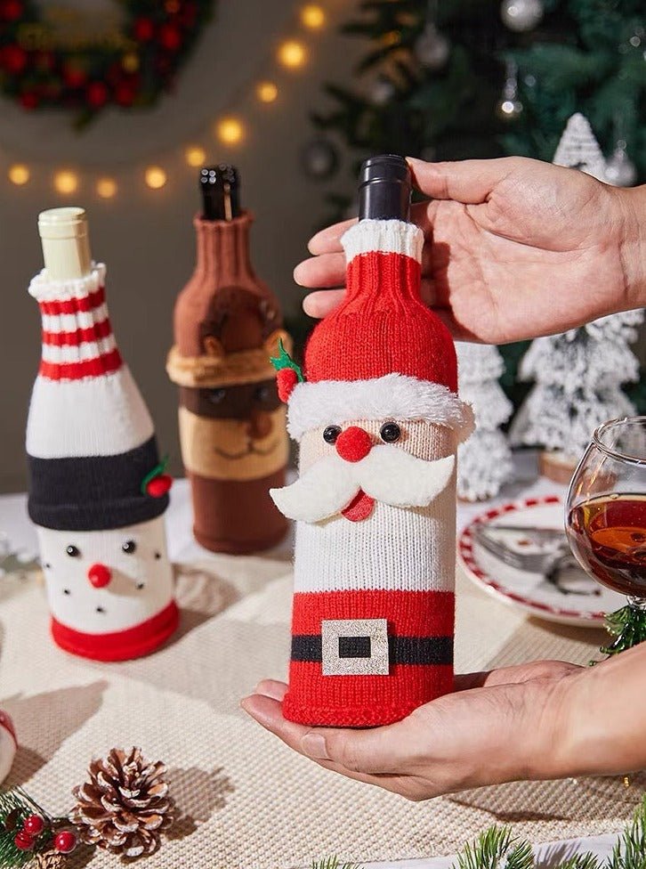 Cute Knitted Christmas Wine Bottle Cover Sleeves Set of 3 Pcs ( $10 Each ) for Table Setting-3