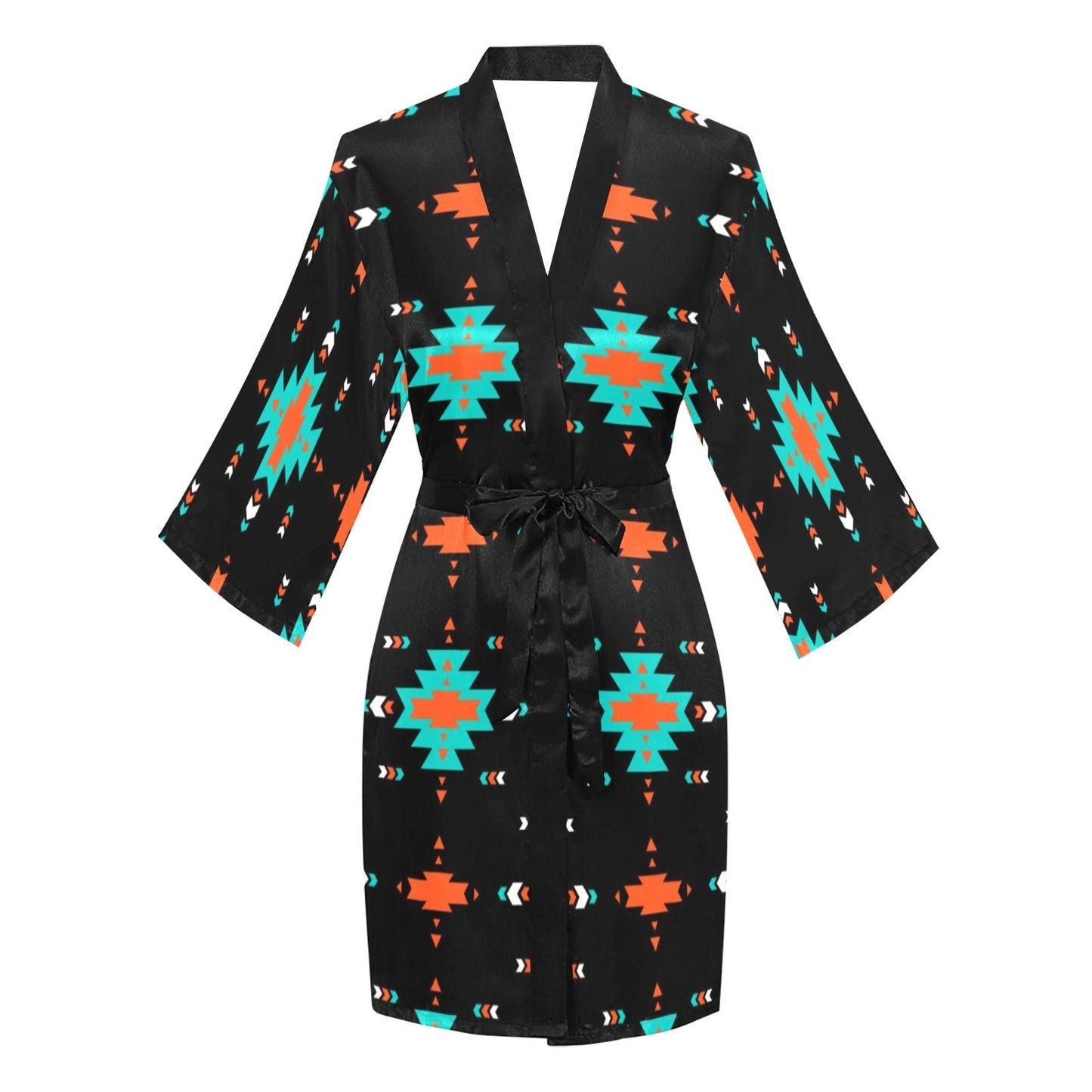 Orange Turquoise Women's Lounge Kimono Robe by Baha Ranch Western Wear-2