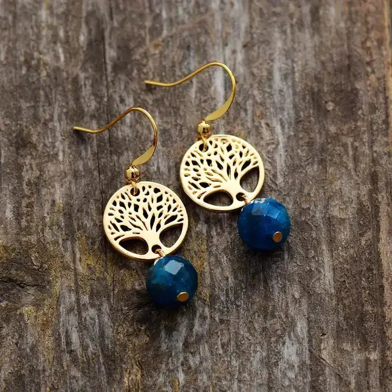 Blue Apatite Tree of Life Earrings-0