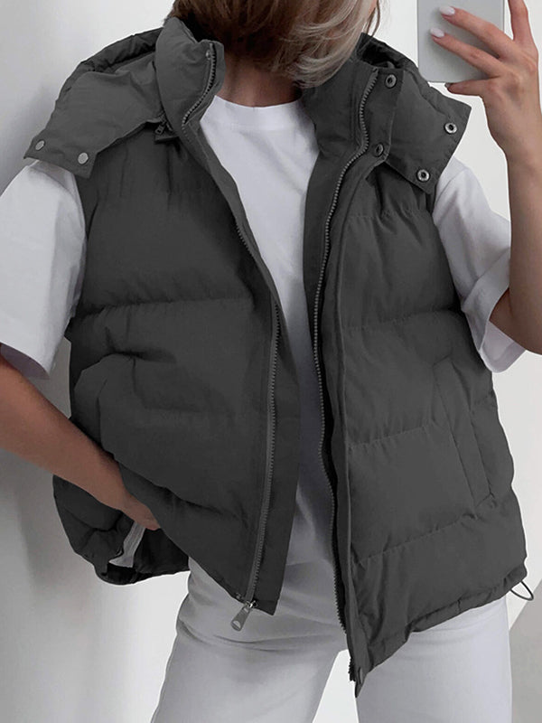 Loose Sleeveless Drawstring Split-Joint Zipper Hooded Padded Vest by migunica-6