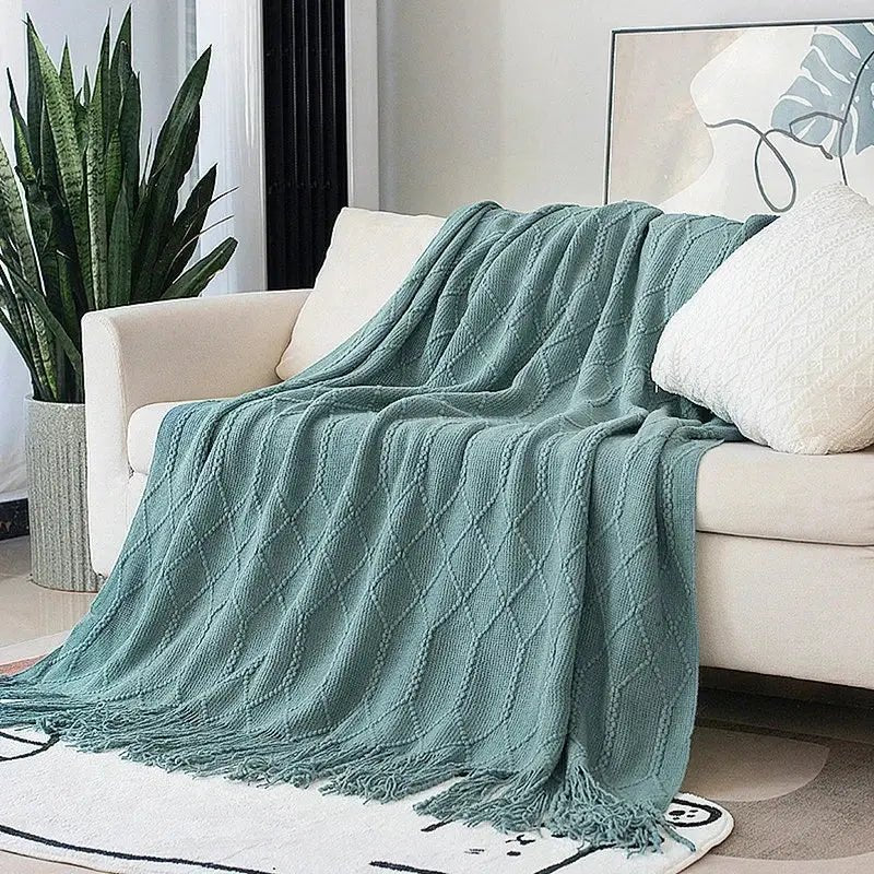 Decorative Fringe Throw Blanket-5