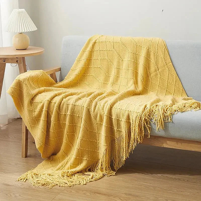 Decorative Fringe Throw Blanket-9