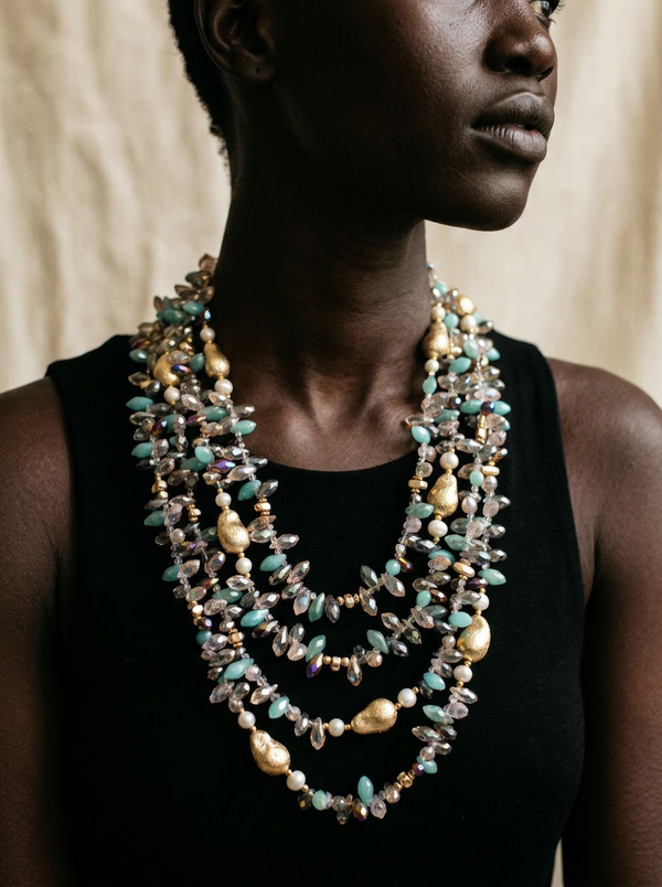 Abundant Multicolored Crystal Layered Necklace-0