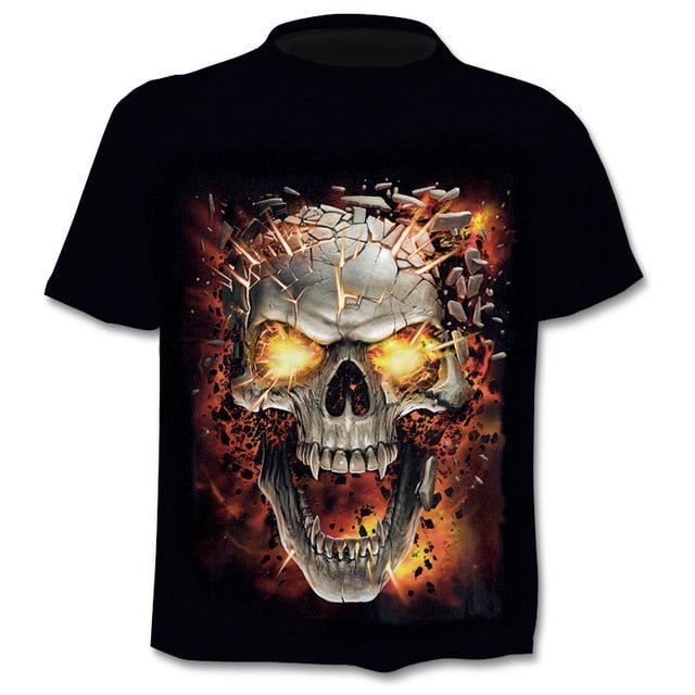 Denim effect men's T-shirt funny skull short sleeve 3D round neck top horror skull demon shirt-10