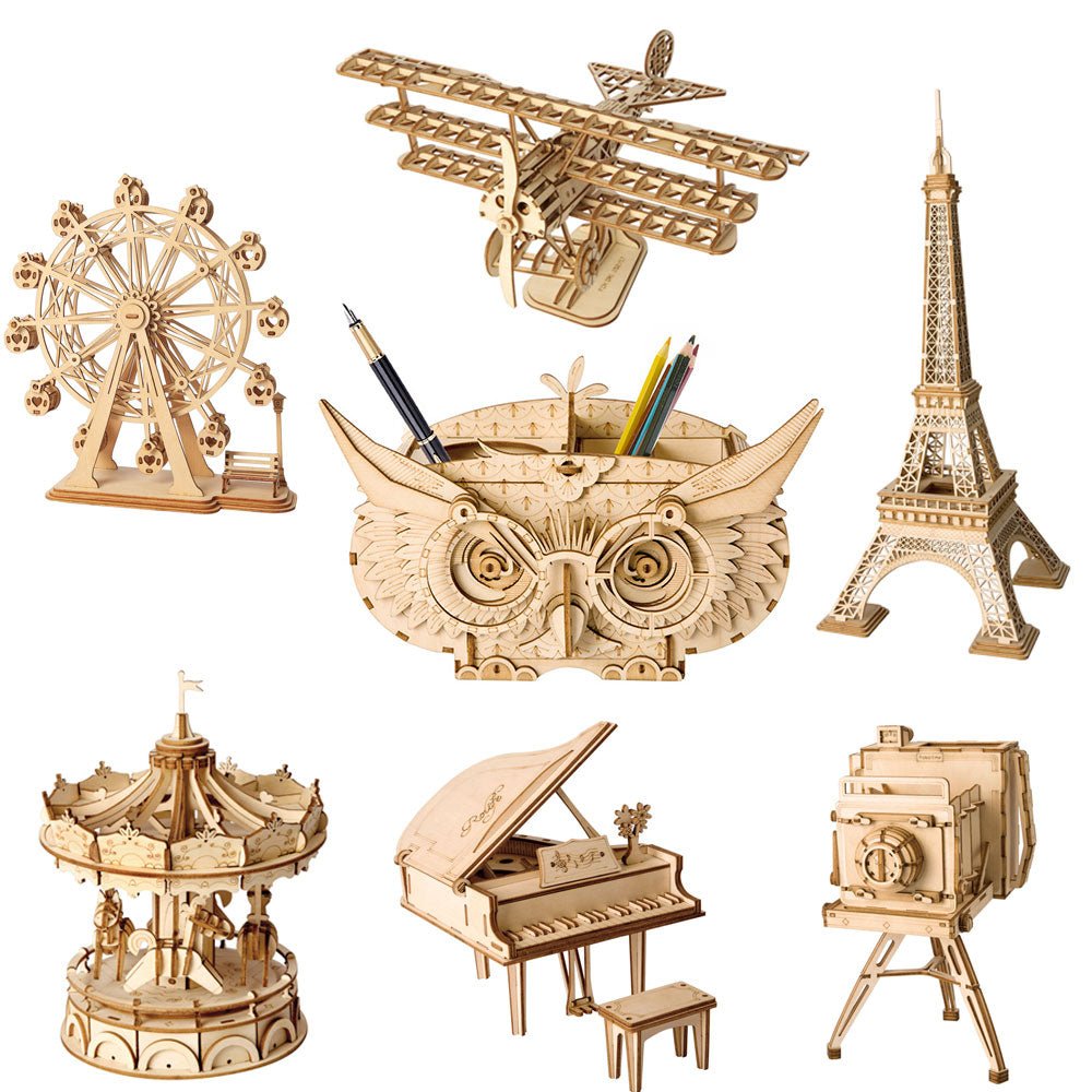 DIY 3D Wooden Puzzle Toys Assembly Model Toys Plane Merry Go Round Ferris Wheel Toys for Children Drop Shipping-0