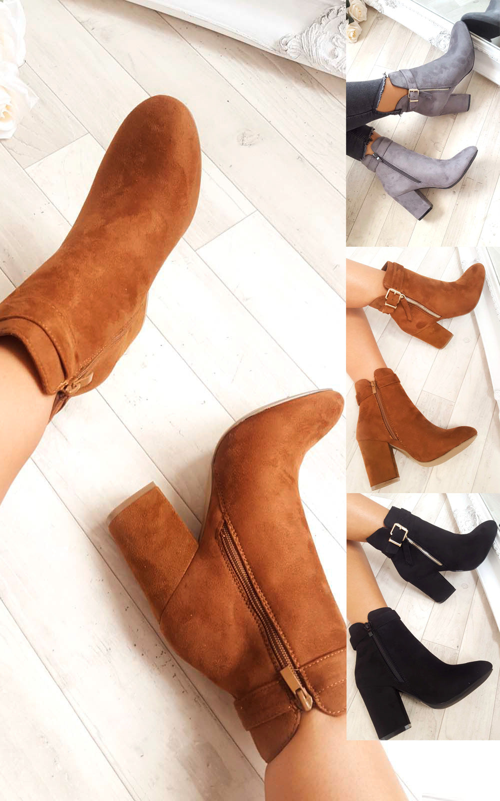 Buckle Faux Suede Ankle Boots-2