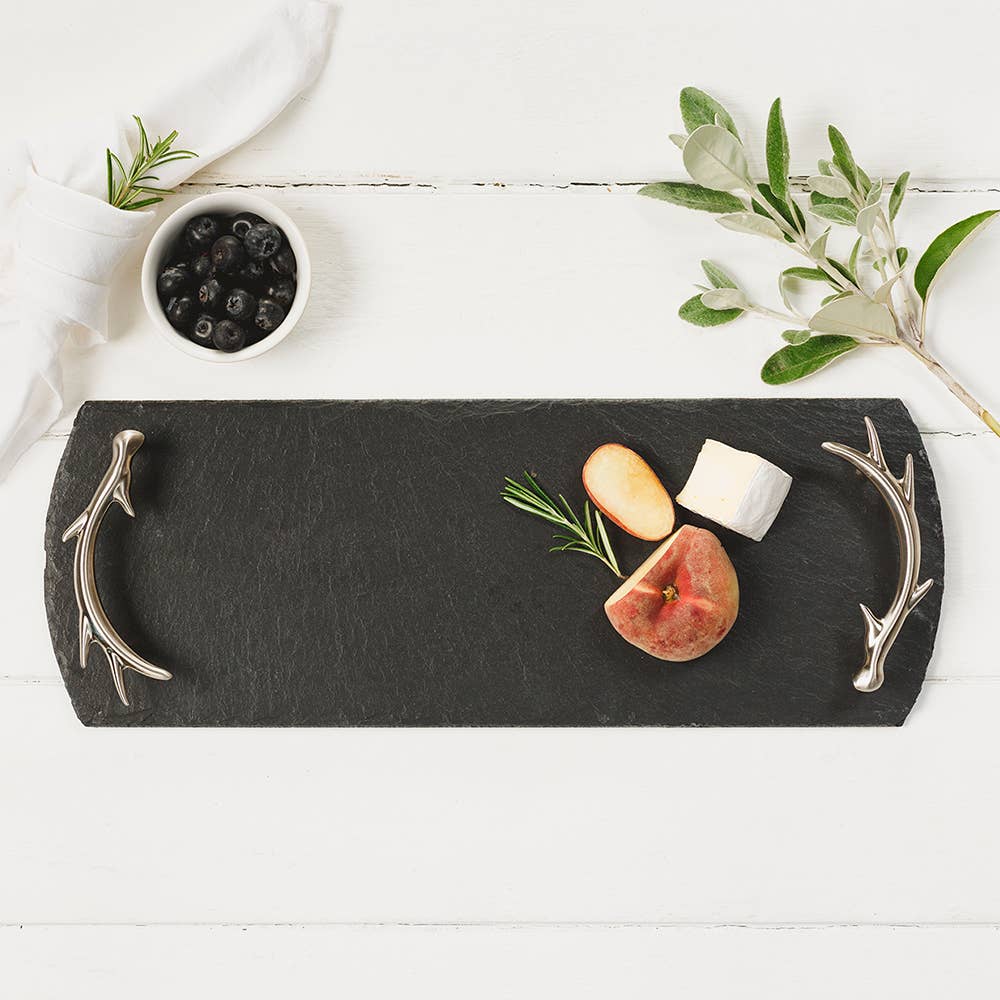 Small Slate Serving Tray with Antler Handles-1