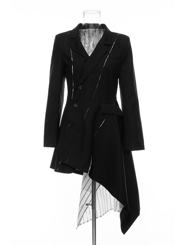 Casual Skinny Long Sleeves Striped Split-Joint Lapel Collar Blazer Mini Dresses by migunica-5