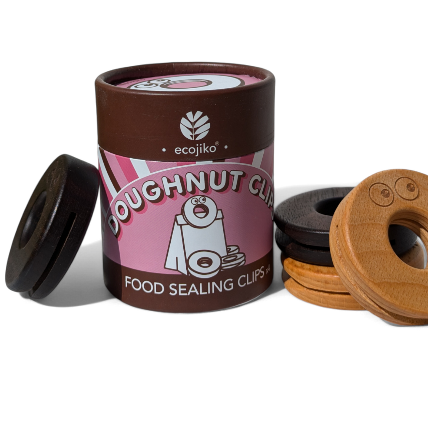 Natural Wooden 'Doughnut' Food Clips | Beech Wood & Walnut Food Packaging Sealing Clips-0