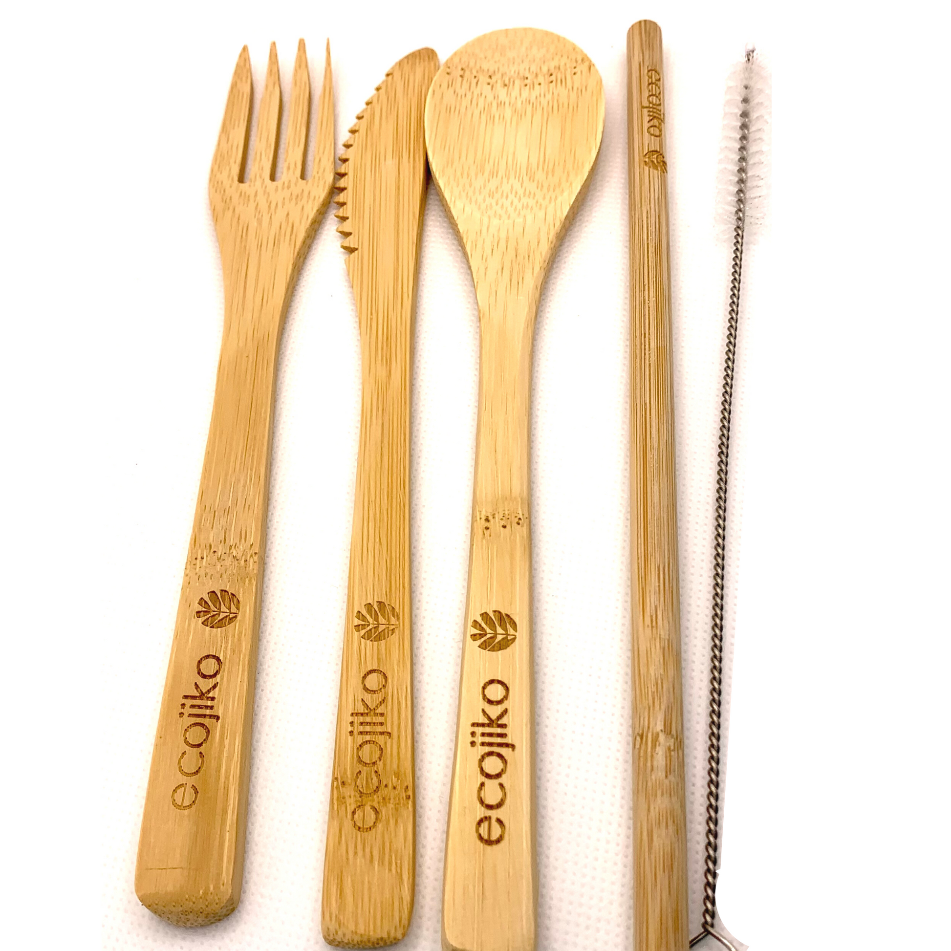 Reusable Travel Cutlery Set | Natural Sustainable Bamboo Wooden Fork, Spoon, Knife, Straw & Straw Cleaner in Jute Bag-3