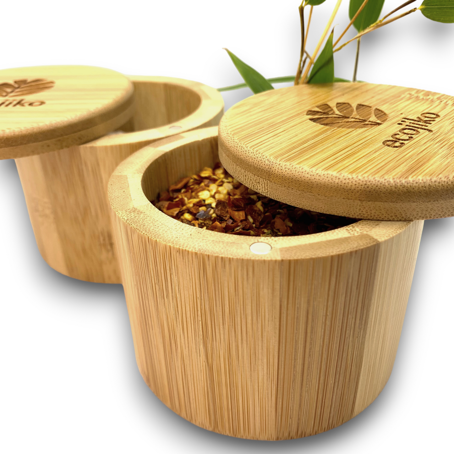 Salt & Spice Pot | Sustainable Natural Wooden Bamboo Kitchen Food Container for Spices, Salt or Trinkets-0