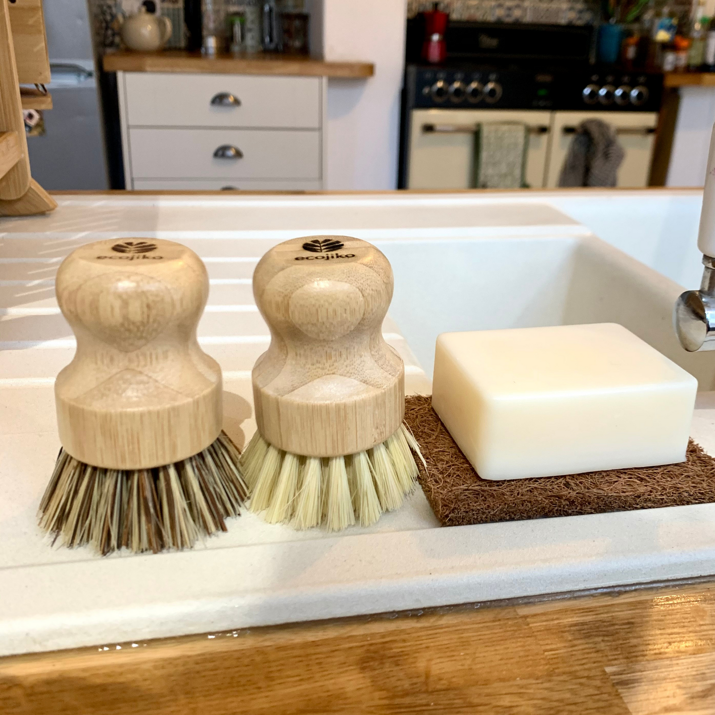 Vegan Dish Soap & Natural Scrubbing Brush Gift Set | Sustainable Bamboo Plant Based Dish Brushes, Coconut Coir Soap Rest & Natural Dish Soap-3