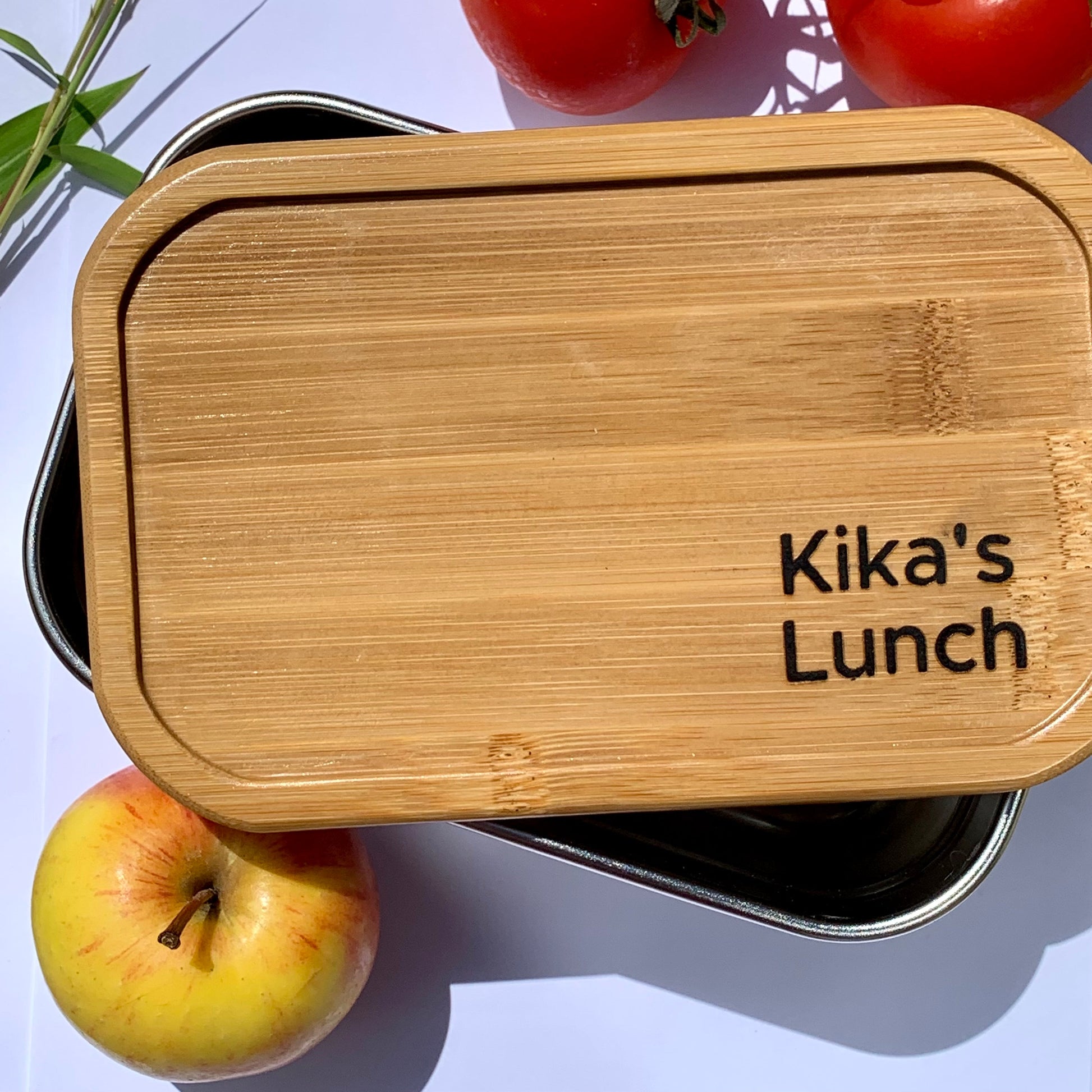 Personalised Stainless Steel Lunch Box | Customised Sustainable Bamboo Lid, Snack Food Box-2