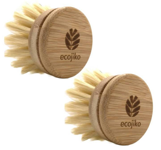 Wooden Dish Brush Replacement Heads | Bamboo and Plant Based Bristles Replaceable Heads (2 pack)-0