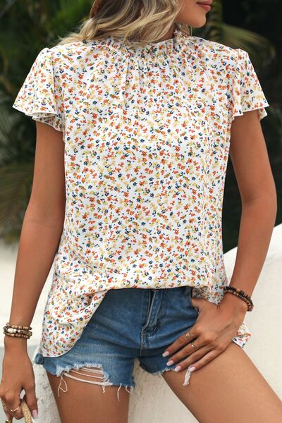 Ditsy Floral Mock Neck Short Sleeve T-Shirt by VYSN-4